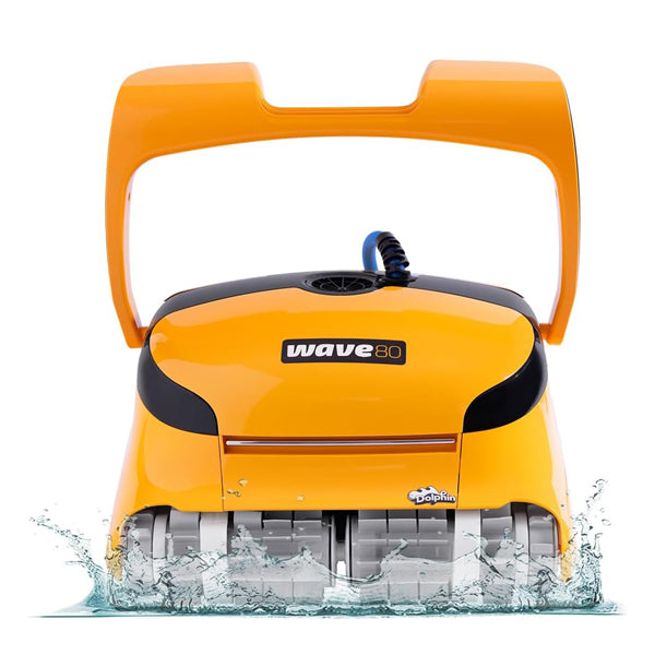 Dolphin Wave 80 Automatic Robotic Pool Vacuum Cleaner Includes Remote Control and Caddy, Waterline Scrubber Brush, Ideal for Commercial Pools up to 68 FT in Length