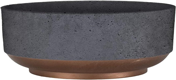 The HC Companies round plastic faux concrete Capri bowl decorative indoor planter pot with drain plug hole, 6 inches. Stylish and durable design mimicking concrete, ideal for indoor plants and easy drainage.