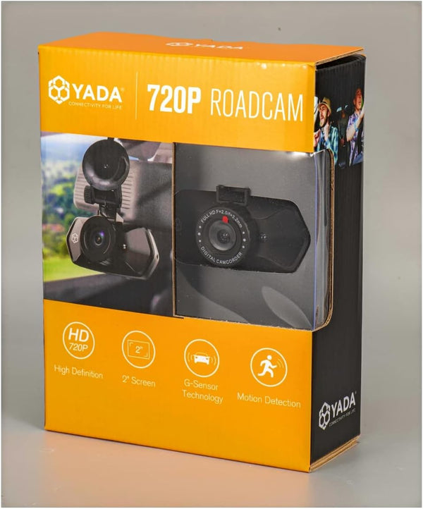 YADA 720P HD Roadcam Universally Compatible Window Mounted Dash Cam 2 LCD Display Loop Recording G-Sensor Day/Night Security