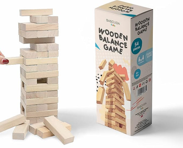 Bascuda Tumble Tower Classic - Wooden Blocks Tumbling Tower Stacking Game - Great Entertainment Game for Family, Adults, Kids, Boys & Girls - Wooden 5