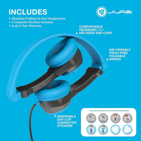 JBuddies Gen 2 Folding Kids Wired Headphones - Blue/Gray