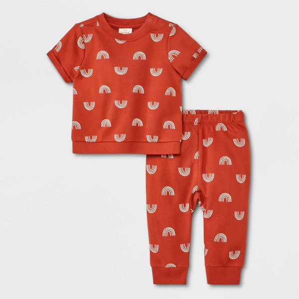 Baby 2pc French Terry Short Sleeve Top & Bottom Set - Cat & Jack™ Orange 0-3M