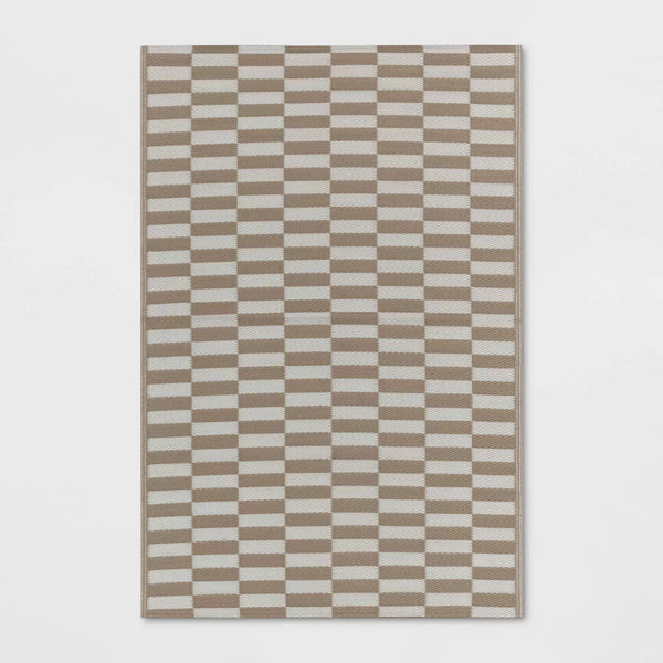 Broken Stripe Ancient Stone Rectangular Loomed Indoor Outdoor Accent Rug Tan -