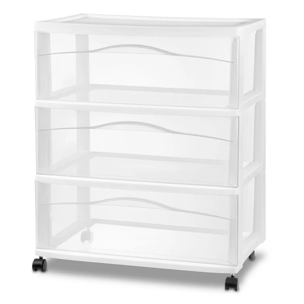 3 Drawer Wide Cart White - Brightroom™: Plastic Storage Drawers, Utility Cart with Casters, Portable Universal Storage