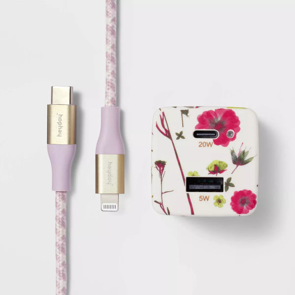 2-Port Wall Charger with 6' Lightning to USB-C Cable - Heyday™ Floral