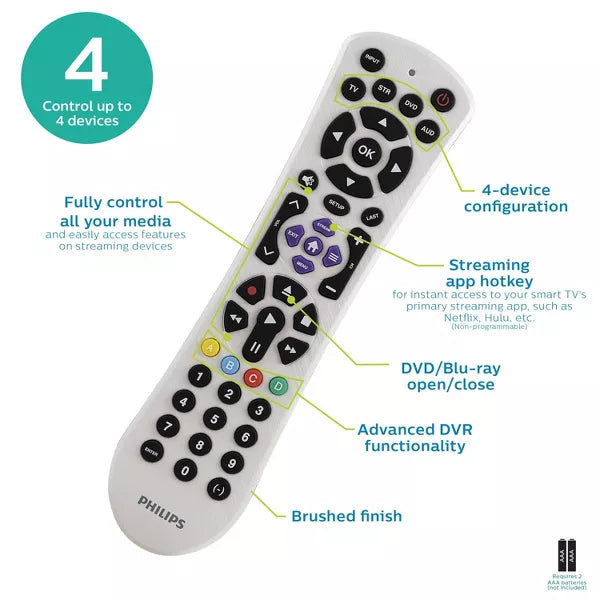 Philips 4-Device Universal Remote Control Pearl White