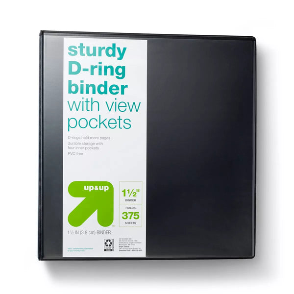 1.5" 3 Ring Binder Clear View Black - up & upâ„¢