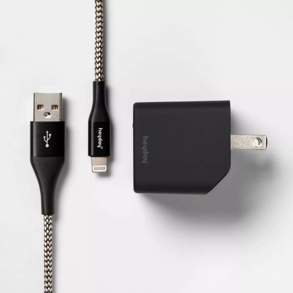 2-Port Wall Charger 15W USB-C & 5W USB-a (with 6' Lightning to USB-a Cable) - Heyday™ Evergreen