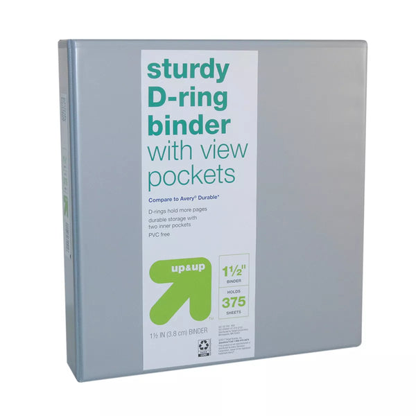 1.5" 3 Ring Binder Clear View Gray - up & upâ„¢