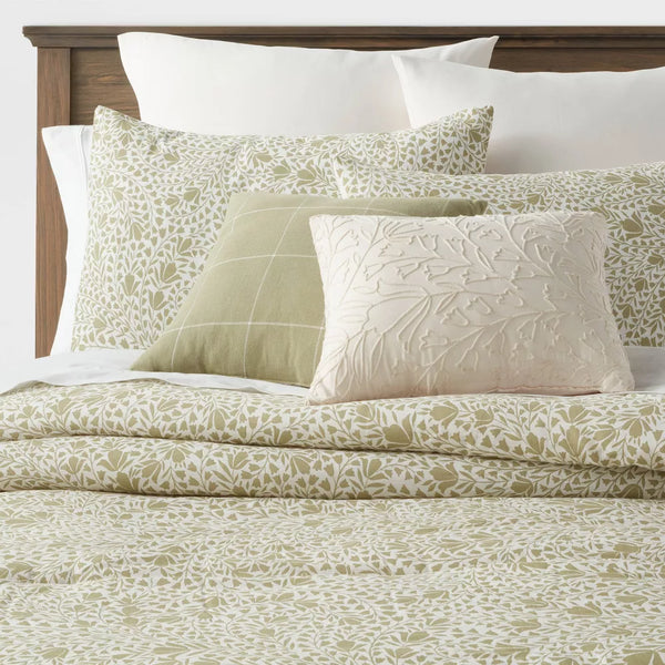 8pc Queen Floral Comforter Set Green - Threshold