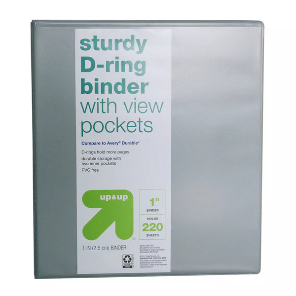 1" 3 Ring Binder Clear View Gray - up & up