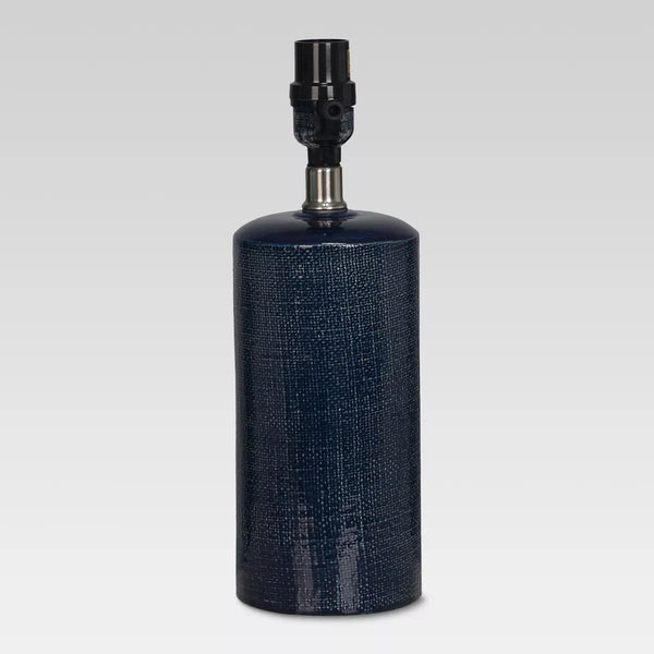 Linen Textured Ceramic Small Lamp Base Dark Blue