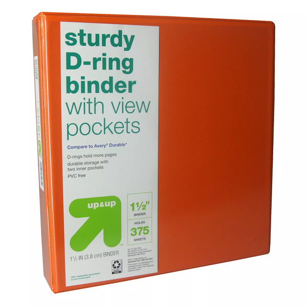 1.5" 3 Ring Binder Clear View Orange - up & upâ„¢