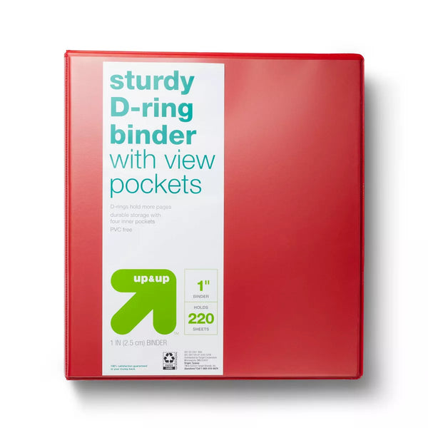 1" 3 Ring Binder Clear View Red - up & upâ„¢