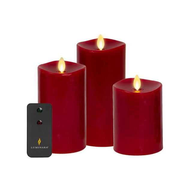 Luminara 3 Piece Vanilla Honey Scented Pillar Candle Set Paraffin in Red, Size 6.5 H X 3.0 W X 3.0 D in | Wayfair 996074