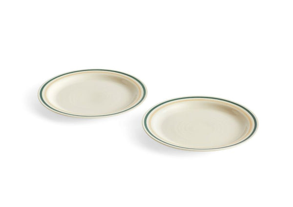 HAY Sobremesa Plate - Medium, White/Green & Sand Rim