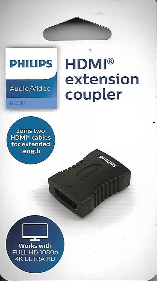 Philips HDMI Cable Extension Adapter, Full HD 1080P & 4K - Black