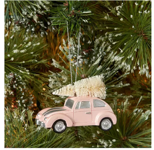 Car with Bottle Brush Christmas Tree Ornament Pink - Wondershop