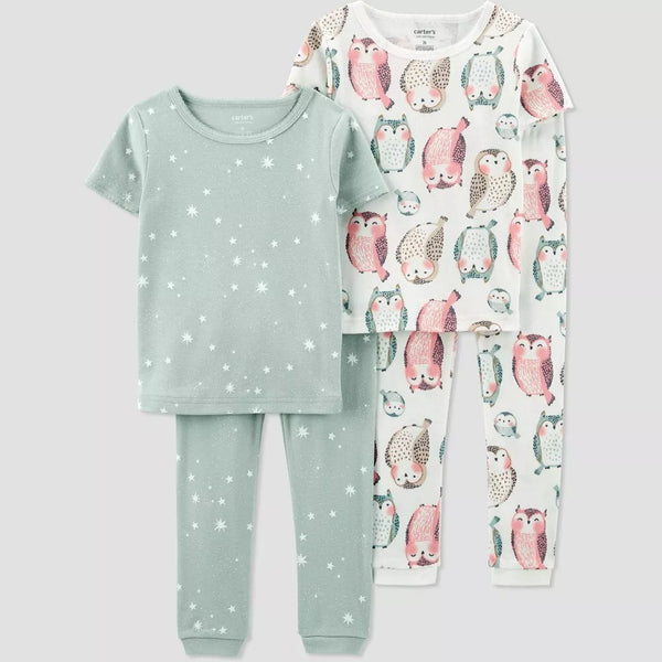 Carter's Just One You® Toddler Girls' Owls and Stars Short Sleeve Pajama Set - Green/Pink 12M