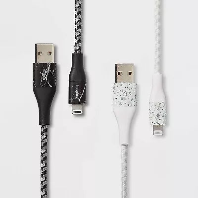 6' Lightning to USB-a Braided Cable - Heyday Marble/White