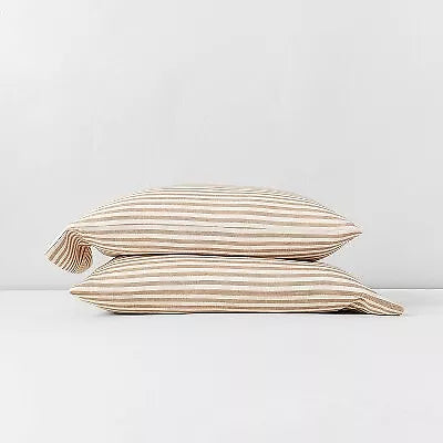 King linen blend pillowcase set in brown stripe, from Casaluna™. Made from a soft linen blend fabric with a stylish brown stripe pattern. Please note, sets may be missing pieces or otherwise incomplete.